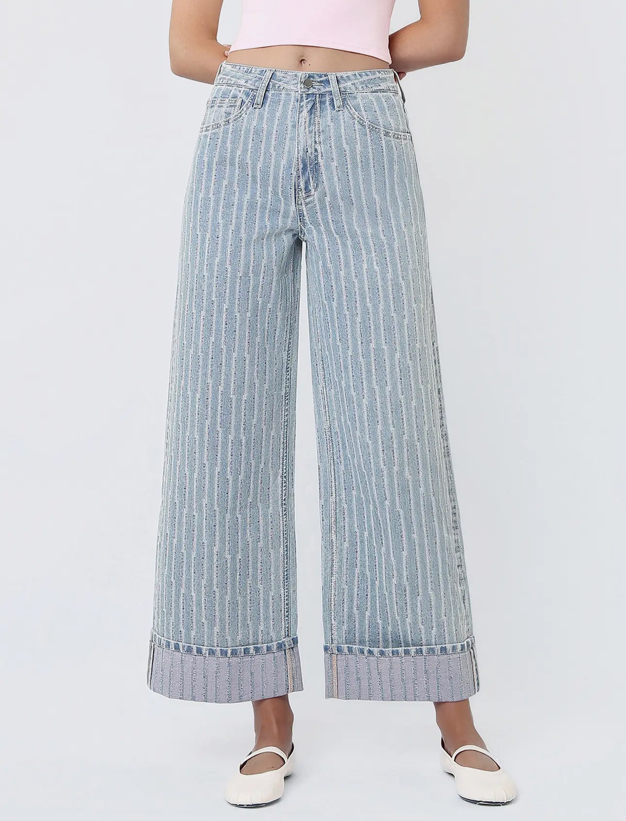 Hey Sun Super High Rise Wide Leg Cuffed Jeans