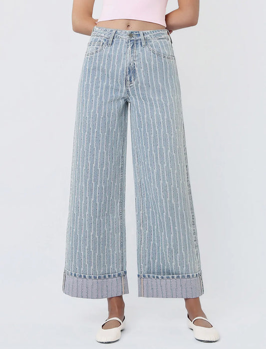 Hey Sun Super High Rise Wide Leg Cuffed Jeans