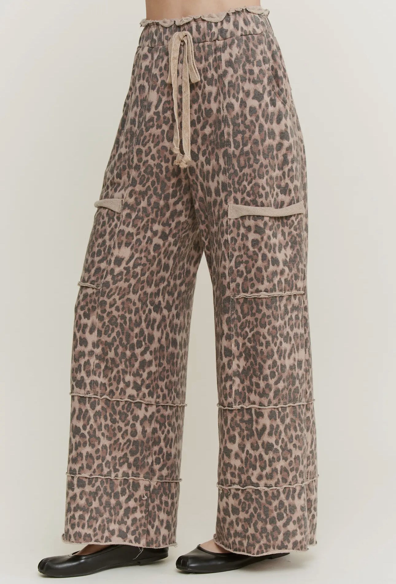 Mineral Washed Leopard Print Wide Leg Sweatpants