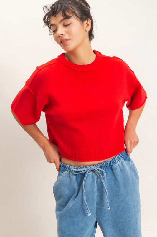 Seam Detail Short Sleeve Knit Top
