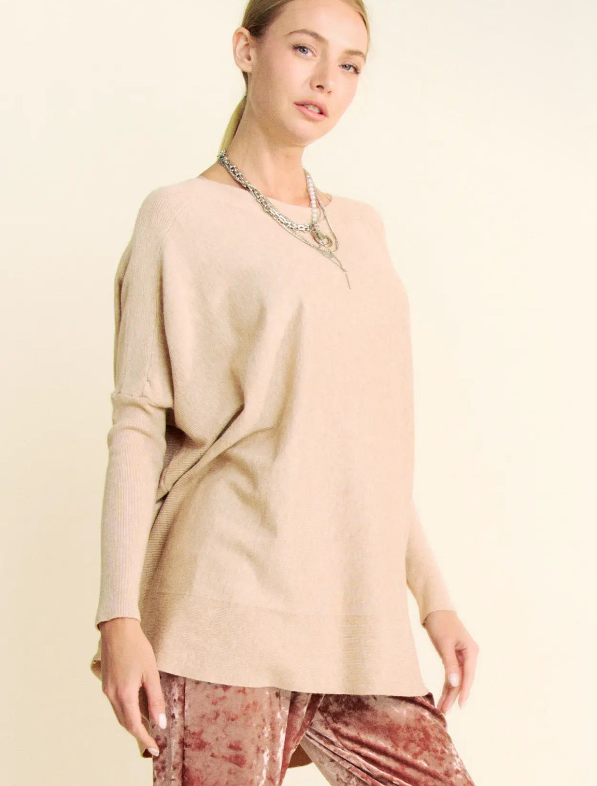 Brushed Knit Dolman Sleeve Tunic Sweater