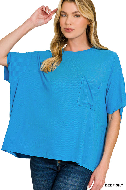 Solid Short Sleeved Ribbed Top