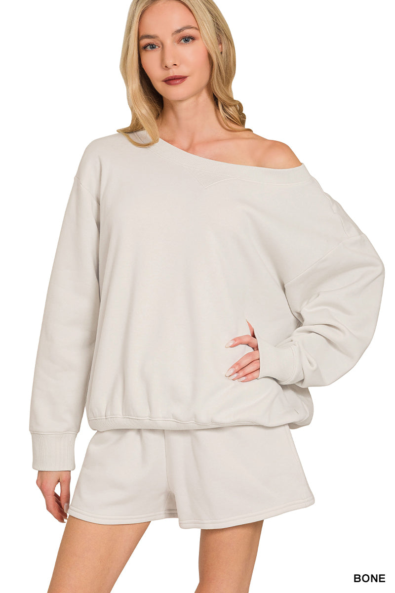 Boat Neck Sweatshirt & Shorts Set