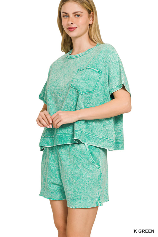 Halo Snow Washed Boxy Top & Shorts Set