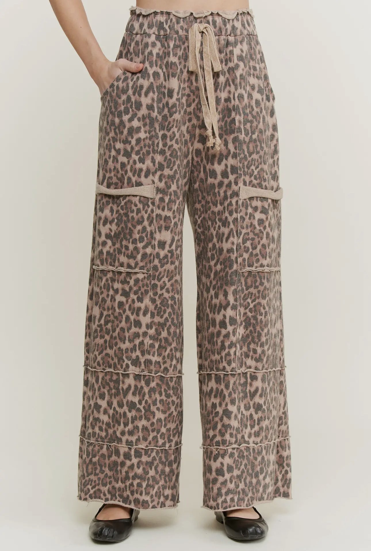 Mineral Washed Leopard Print Wide Leg Sweatpants