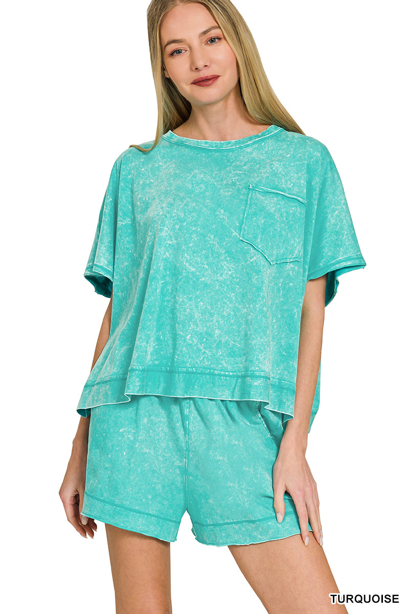 Halo Snow Washed Boxy Top & Shorts Set
