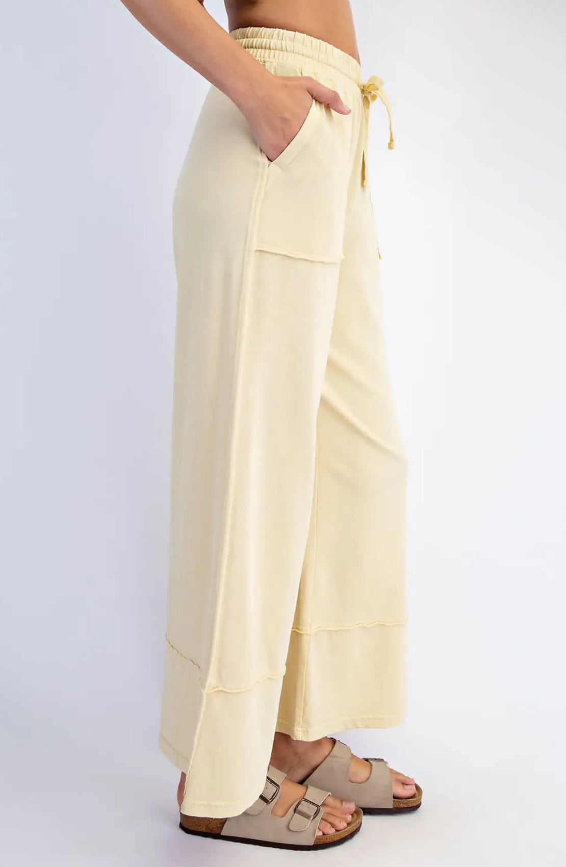 Cotton Poly Cropped Wide Leg Pants