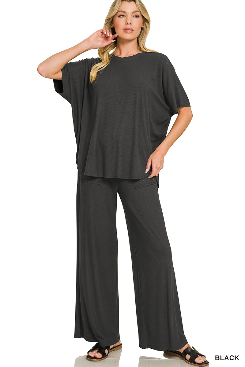 Ribbed Rayon Relaxed Fit Top & Pants Set