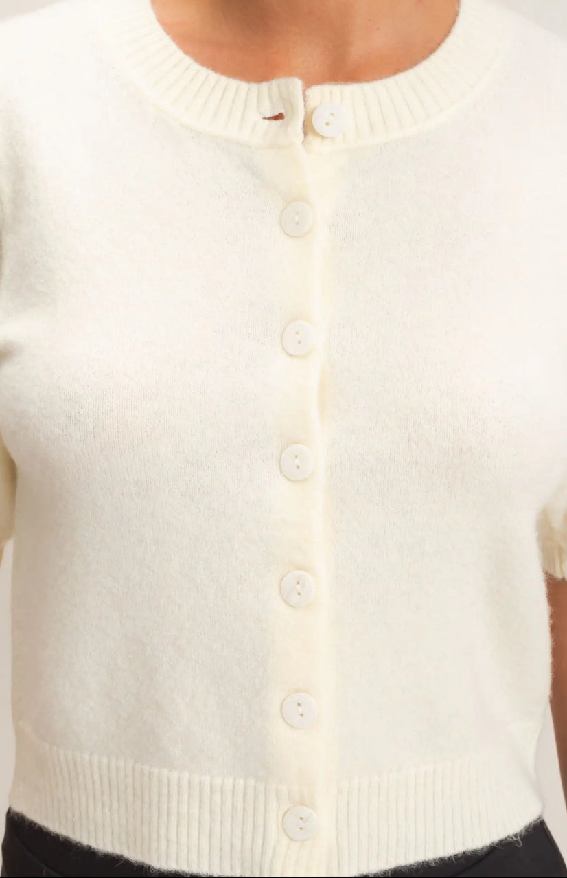 Button Front Puff Short Sleeve Cardigan