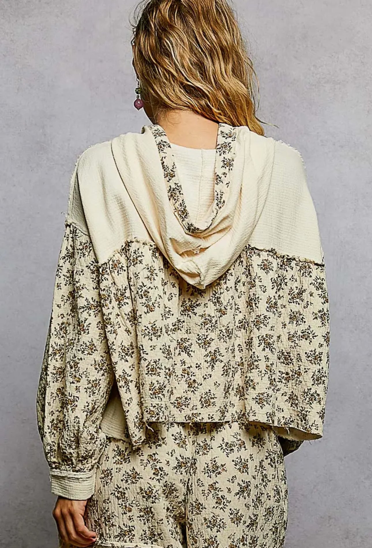 Vintage Wash Double Gauze Floral Hoodie and Pants Set