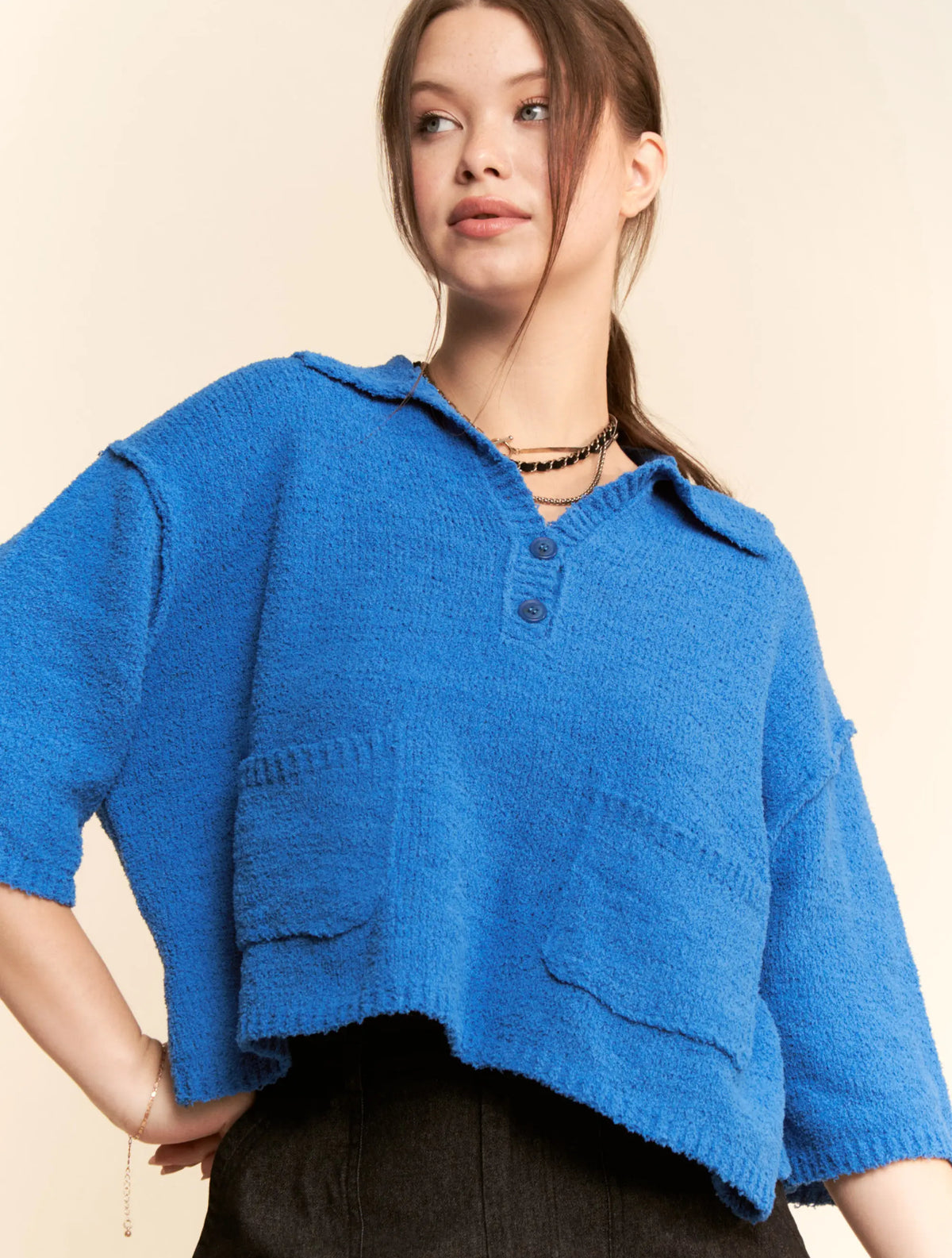 Boucle Knit Collared Patch-Pocket
Boxy Top