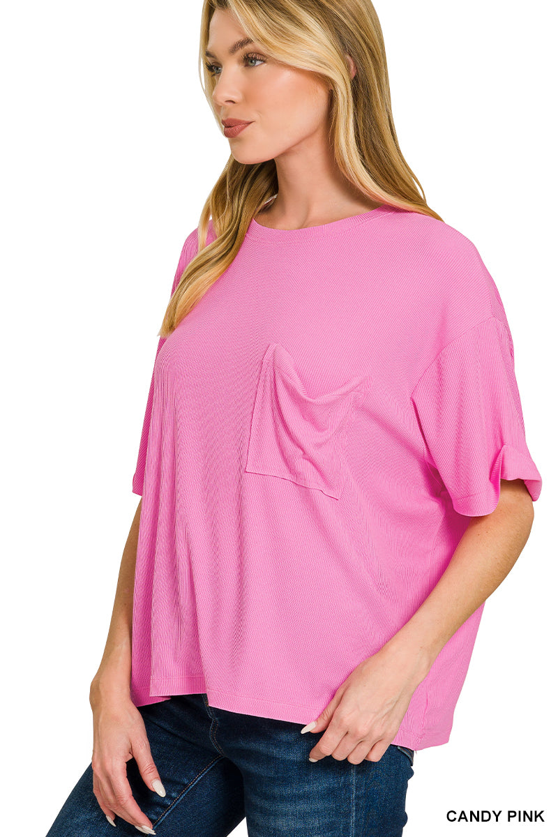 Solid Short Sleeved Ribbed Top