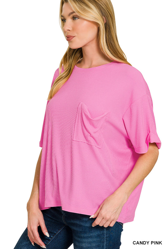 Solid Short Sleeved Ribbed Top