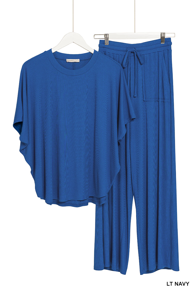 Ribbed Rayon Relaxed Fit Top & Pants Set