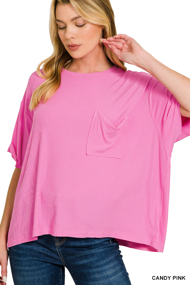 Solid Short Sleeved Ribbed Top