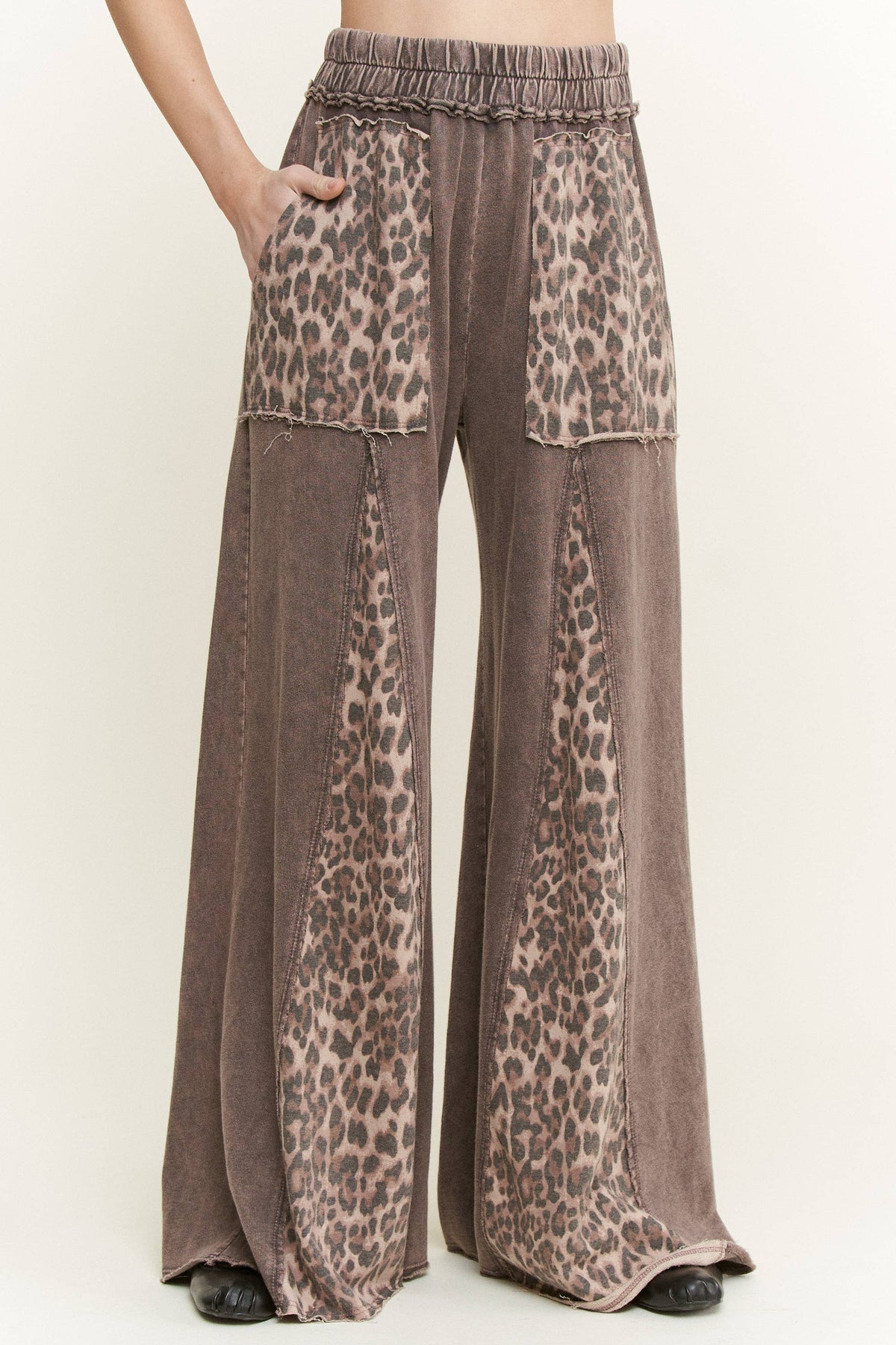 Mineral Washed Leopard Animal Print Flare Pants