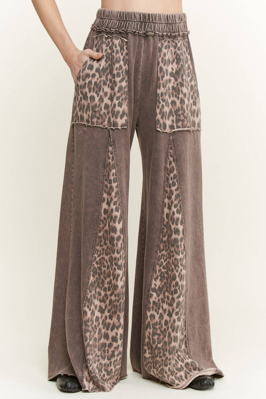 Mineral Washed Leopard Animal Print Flare Pants