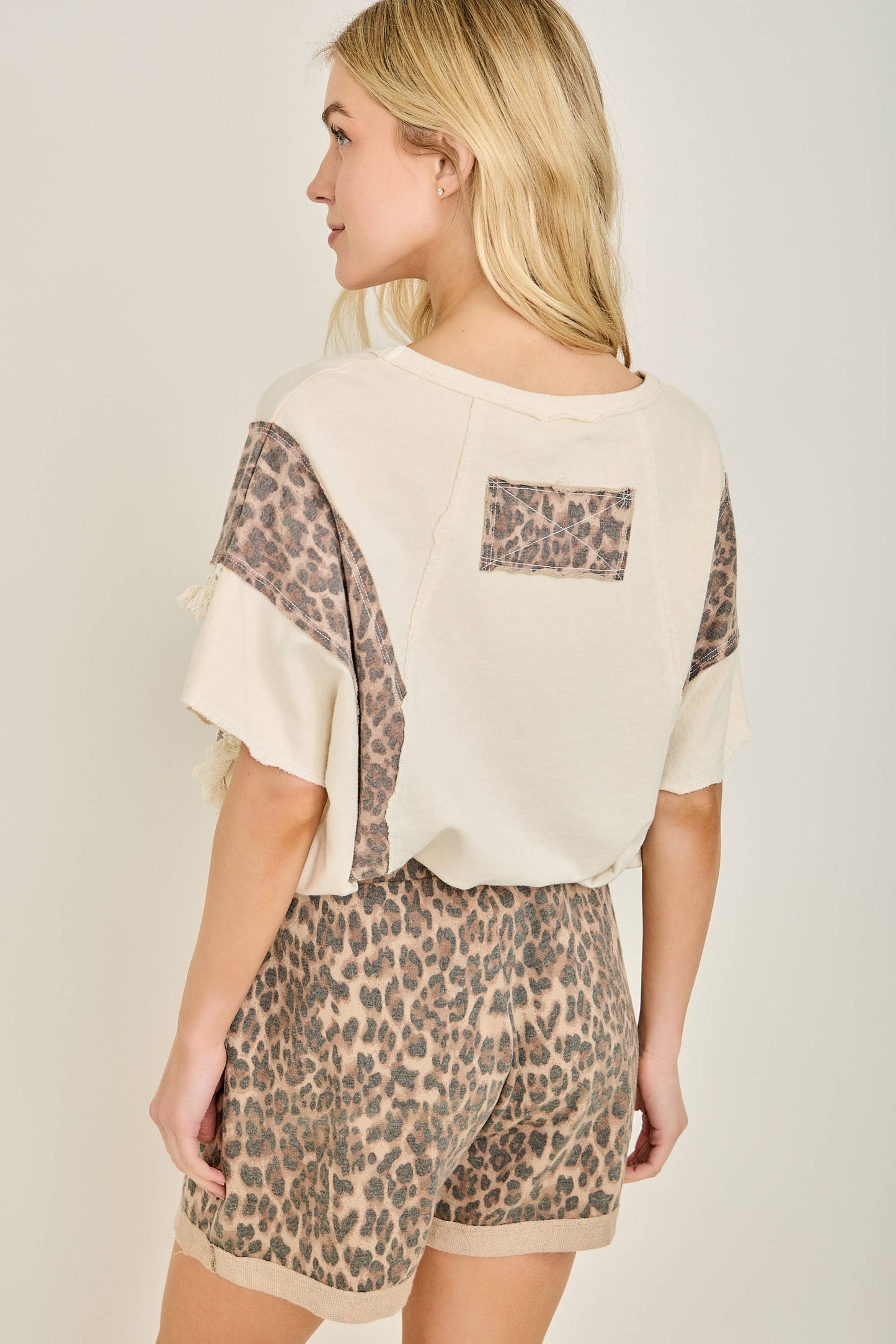 Mineral Washed Animal Print Fringe Top