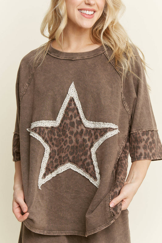 Mineral Washed Leopard Star Halfsleeve top