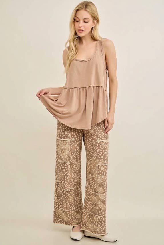Fawn Washed Cargo Wide Leg pants