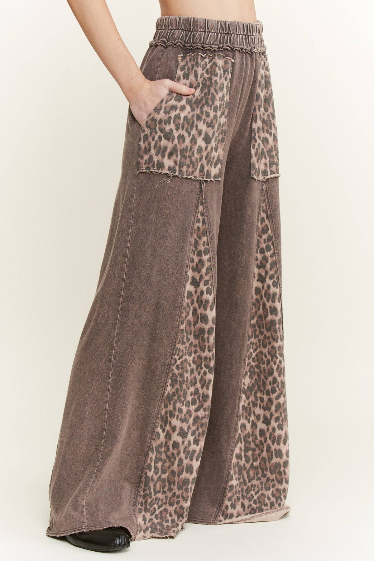 Mineral Washed Leopard Animal Print Flare Pants