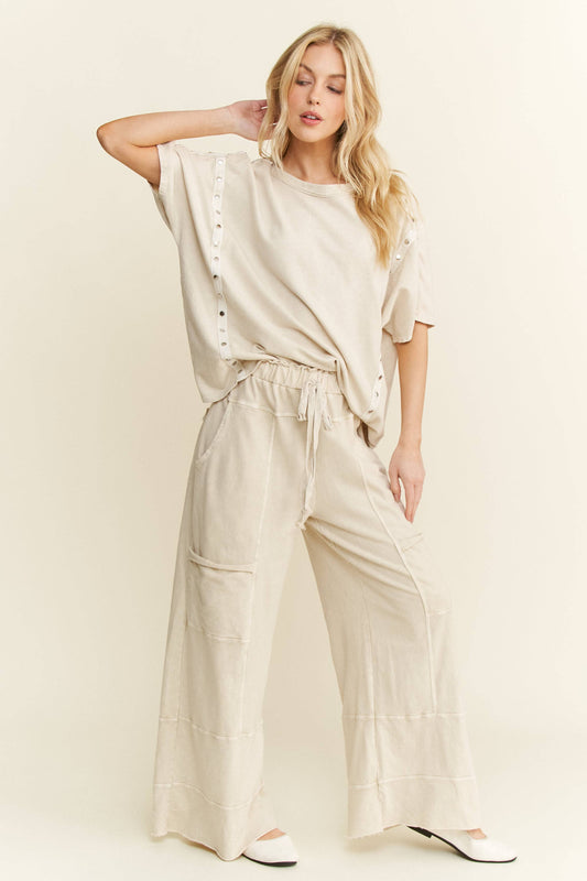 Mineral Washed Wide Leg Cropped Pants